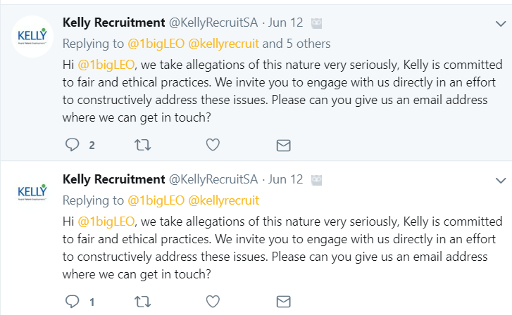 Kelly Recruitment responds