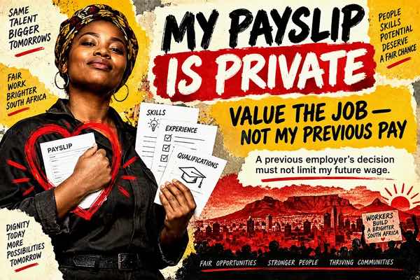 Payslip privacy campaign supporting fair pay based on job value, not previous salary
